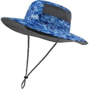 Unisex Blue Camo 100% Nylon Shell Wide Brim Mesh Vent with Neck Flap Cowboy Hat